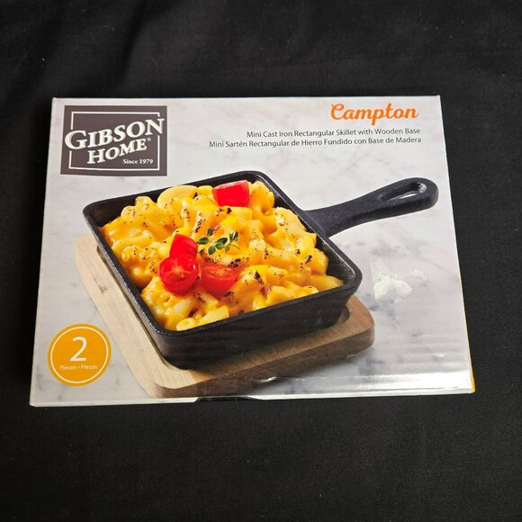 Gibson 2-Piece 6 in. Mini Square Cast Iron Frying Pan with Wooden Base, Black - Picture 1 of 6